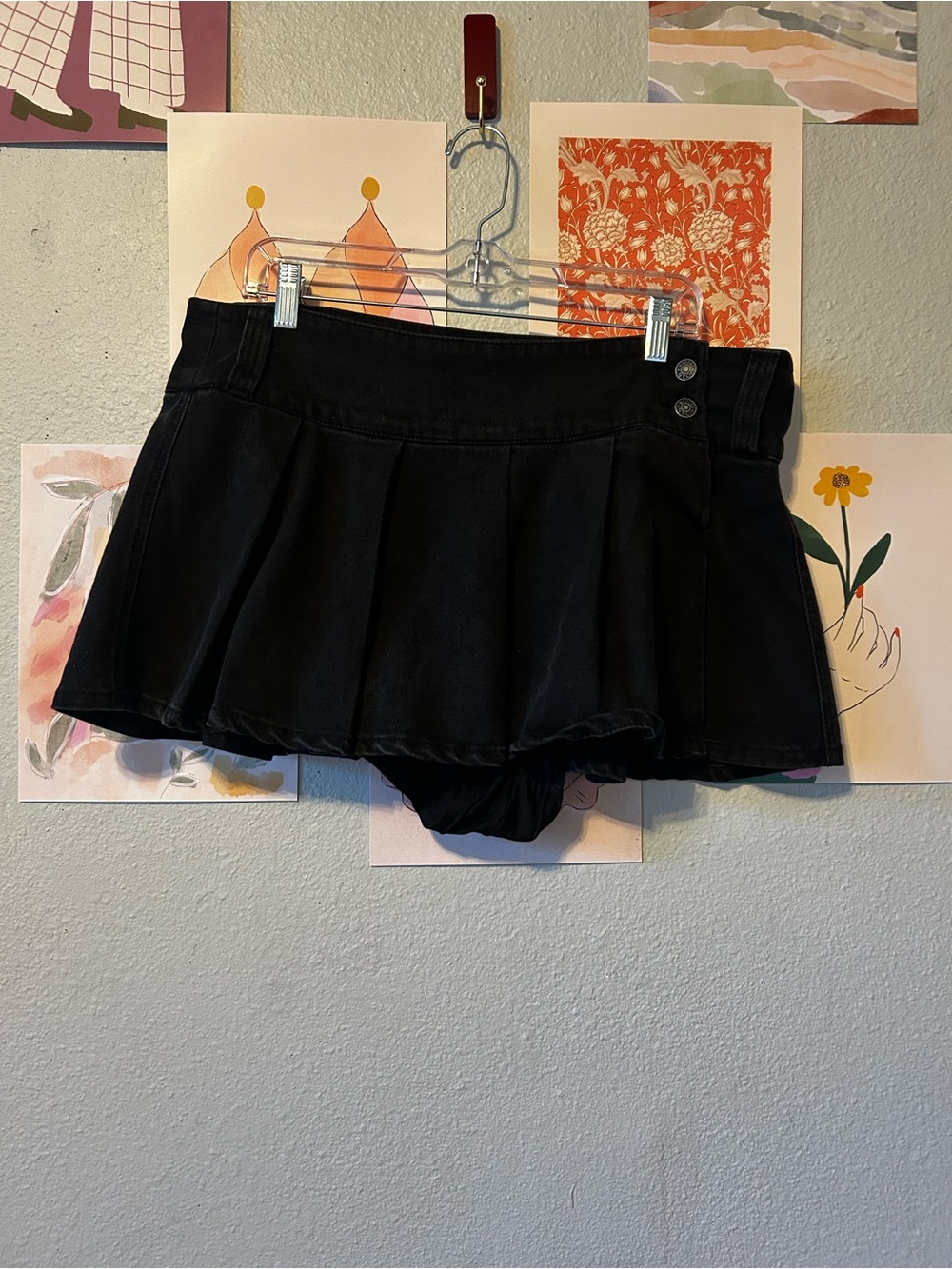 Black Pleated Active Skort with Built-In Shorts